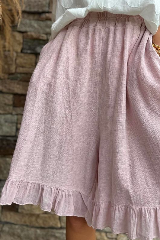 Lina Linen Blend Frill Short Washed Antique Rose